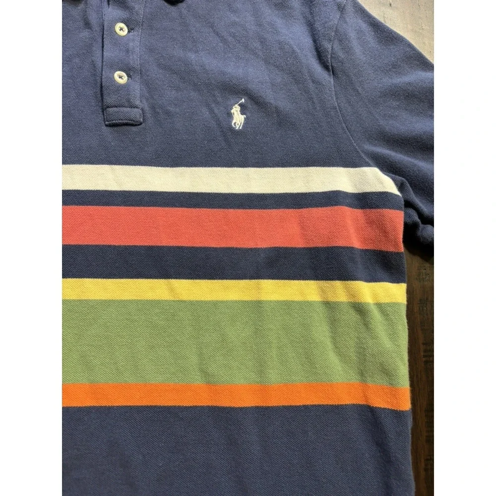 Polo Ralph Lauren Shirt Mens M Striped Short Sleeve Navy Blue Green White Preppy